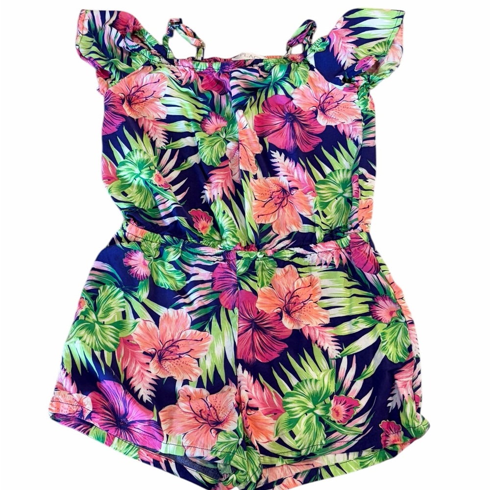 The Children’s Place Girls Romper Size 7/8 Tropical Floral Off Shoulder Shorts